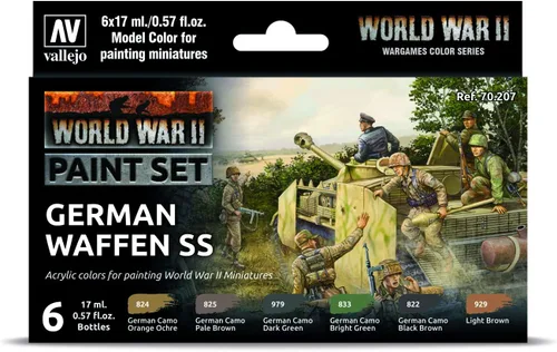 Vallejo - Set de Pintura para Modelismo WWII Waffen SS Alemán | Tonos Militares Históricos | Colores Acrílicos Compatibles con Pinceles y Aerografos