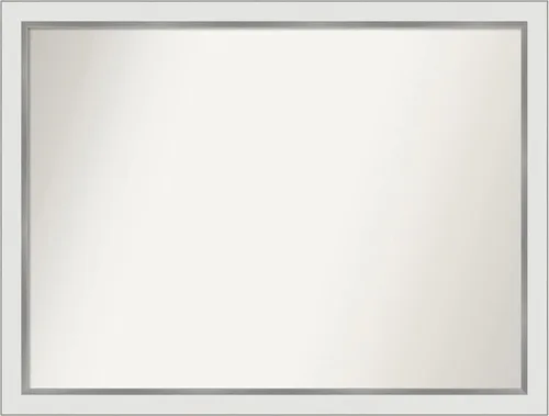 Miniatura 126 de Amanti Art Espejo de baño blanco para sobre el fregadero, 30 x 35 pulgadas, espejo de tocador rectangular estrecho de Eva de oro blanco, marco