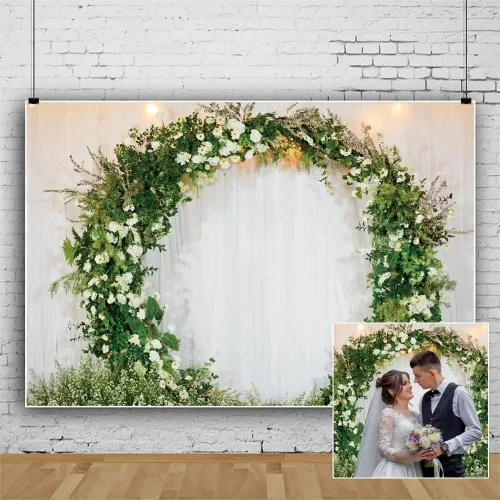 Telón de fondo de boda romántico de 5 x 3 pies, corona arqueada en 3D, cortina blanca para pared nupcial, fondo de fotografía de pared floral para