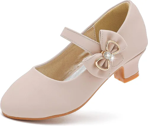 Dufannie Zapatos de vestir para niñas, zapatos planos de princesa Mary Jane con diseño de flores para bodas, fiestas, con purpurina para niños
