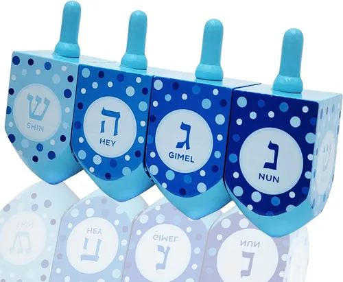 Miniatura 5 de The Dreidel Company Dreidels de Hanukkah de madera pintada a mano, extra grande, paquete de 10 diseños retro Dreidel 2-Multicolor