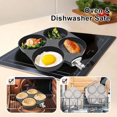 Miniatura 7 de RANX INGST Sartén para huevos de inducción, sartén antiadherente para panqueques de 4 tazas con mango desmontable, sartén para hamburguesas, sartén