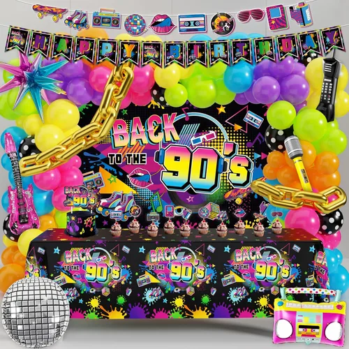 Decoraciones de fiesta de los años 90, suministros para fiesta de cumpleaños con temática de discoteca de los años 80, mantel de fondo de feliz
