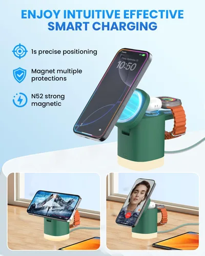 Miniatura 3 de Estación de carga inalámbrica para Apple Mag-Safe: JoyGeek 3 en 1 Soporte de cargador plegable magnético para iPhone 16 15 14 13 12 Pro Max Plus
