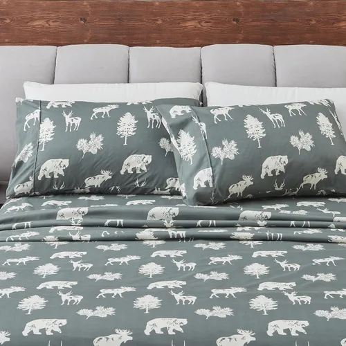 Miniatura 26 de Great Bay Home Juego de sábanas de microfibra tamaño King - Decoración Lodge juego de sábanas de cama de 4 piezas - Ropa de cama de microfibra 10