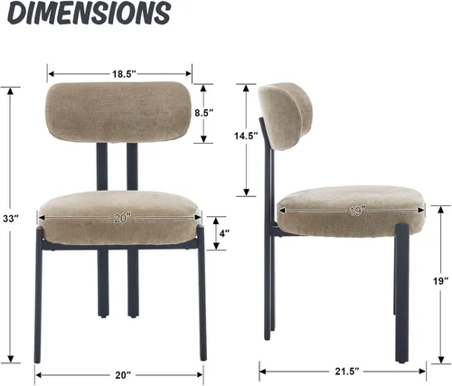 Miniatura 2 de LukeAlon Juego de 2 sillas de comedor de chenilla, modernas sillas de cocina sin brazos con respaldo curvado con patas de metal negro, sillas