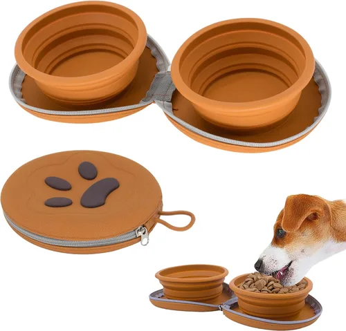 Miniatura 13 de Cuencos plegables para perros, 2 en 1, comedero de agua y alimentos portátiles para mascotas, viajes, campamento y caminar, 25 onzas (azul naranja)
