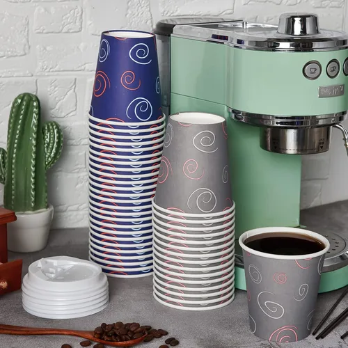 Miniatura 5 de TV TOPVALUE Paquete de 100 vasos de papel de 12 onzas, tazas de café desechables con tapas y pajitas para agua potable, té, utilizado para el hogar