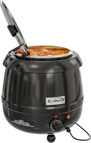 KoolMore Calentador de sopa comercial con tapa con bisagras e inserto de olla extraíble para bufé, restaurante, fiesta, evento y catering, grande de