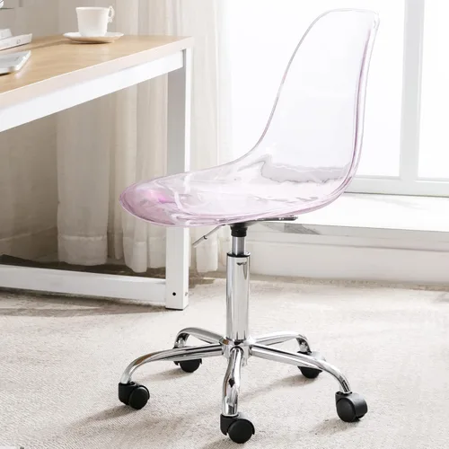 Miniatura 11 de HOMEFUN Silla de escritorio transparente, de acrílico, giratoria, sin brazos, altura ajustable, de plástico moldeado fantasma, sillas de oficina