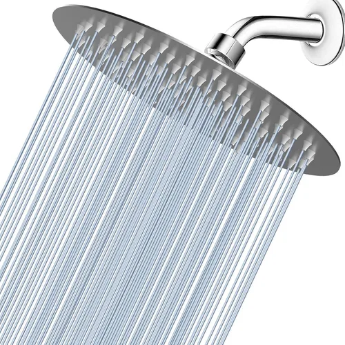 Miniatura 14 de Voolan Cabezal de ducha de lluvia, cabezal de ducha grande de alto flujo hecho de acero inoxidable de metal, cubierta de cuerpo de cascada, soporte