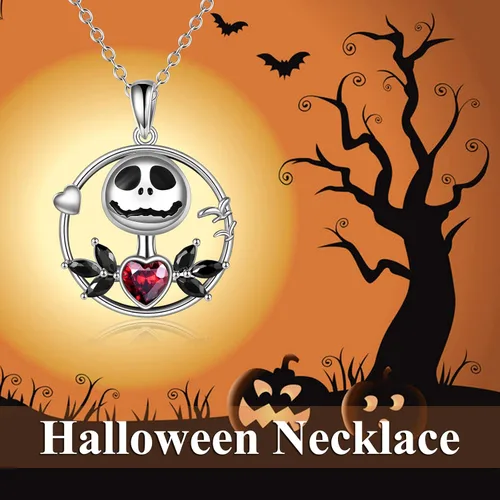 Miniatura 6 de ONEFINITY - Collar de pesadilla de plata de ley con colgante de corazón infinito collar de calavera para regalo de cumpleaños para mujeres esposa