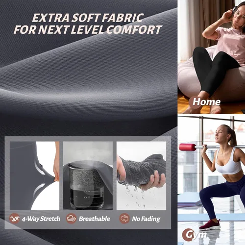 Miniatura 54 de NexiEpoch - Paquete de 4 leggings suaves para mujer, con bolsillos, control de abdomen y cintura alta, pantalones capri para yoga y ejercicio