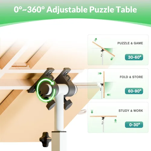 Miniatura 3 de Mesa de rompecabezas de 1500 piezas de madera con patas de altura ajustable y inclinable en ángulo, mesa de rompecabezas plegable para adultos
