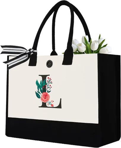 Miniatura 28 de Initial Canvas Tote Bag, Monogrammed Tote Bags Suitable for Mother's Day Wedding Beach