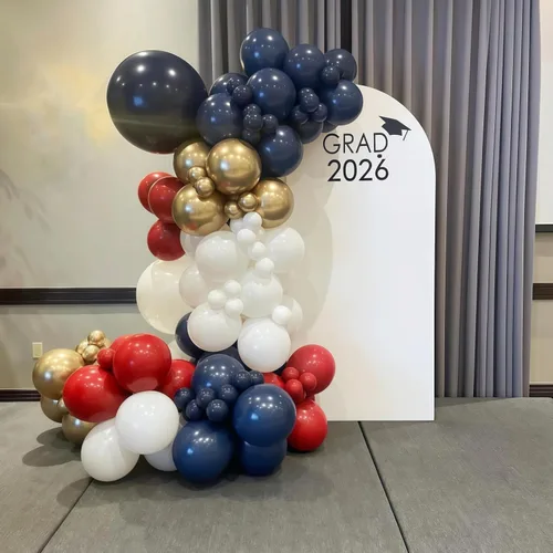Miniatura 3 de Kit de arco de globos rojos, blancos y azules, guirnalda de globos dorados metálicos con globos de confeti para graduación, béisbol, patriótico
