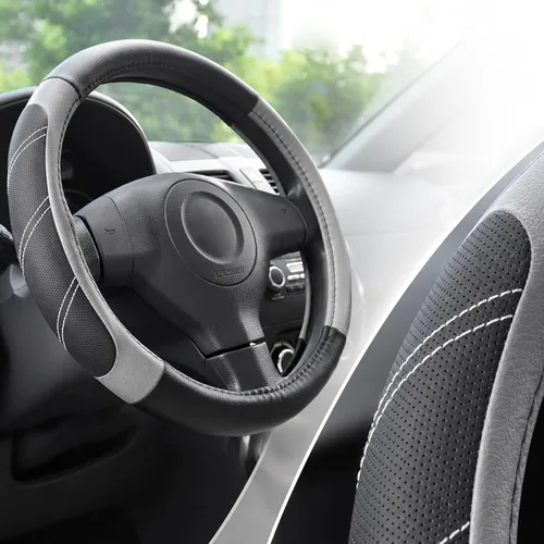 Elantrip Funda de volante de cuero deportivo 14 1/2 pulgadas a 15 pulgadas universal, acolchada, de agarre suave y transpirable para coche, camión,