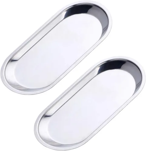 Miniatura 9 de Buyer star Bandeja ovalada de acero inoxidable de 9 pulgadas, bandeja de almacenamiento, bandeja de almacenamiento, plato de platos, cosméticos