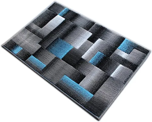 Miniatura 2 de Masada Rugs, Alfombra de Área Moderna Contemporánea, Azul Gris Negro (2 Pies X 3 Pies) Tapete