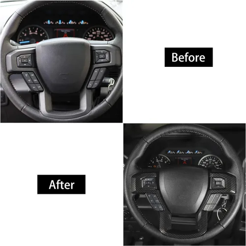 Miniatura 4 de Linskip Moldura para volante compatible con Ford F150 2015-2020 y F250 F350 Super Duty 2017-2022, para Ford Expedition 2018-2021, funda para Negro