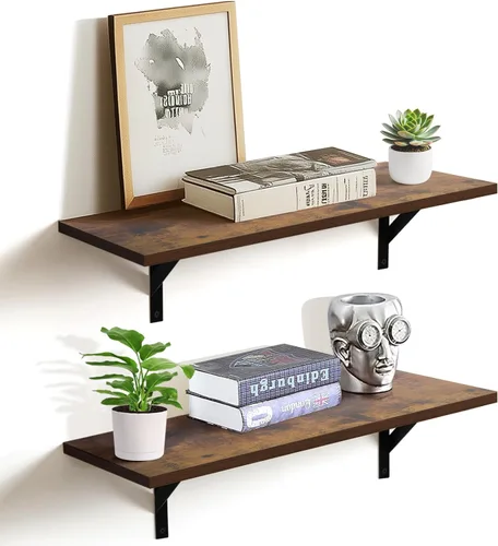 Miniatura 8 de Tectocker-DOU 2 estantes flotantes profundos; estantes colgantes montados en la pared para sala de estar, cocina, oficina, baño y decoración de Negro