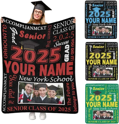 Miniatura 24 de Manta personalizada de graduación 2025, manta personalizada para regalo de graduación con nombre de la universidad, manta de felicitación