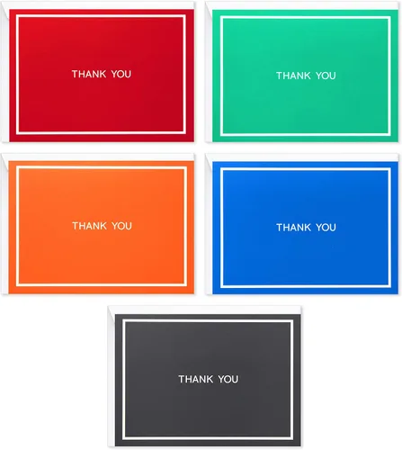 Hallmark Surtido de tarjetas de agradecimiento, rojo, verde, azul, negro y naranja (50 tarjetas para negocios, bodas, baby showers, despedidas de