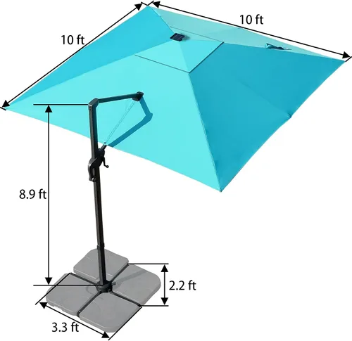 Miniatura 7 de Sunnyglade Sombrilla de patio voladiza LED de 10 x 10 pies con energía solar, sombrilla cuadrada de lujo con rotación de 360° y sistema de Azul