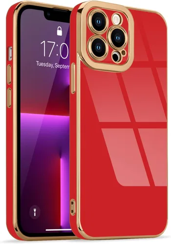 Miniatura 77 de Lafunda Diseñada para iPhone 13 Pro, fundas lujosas con chapado lindo para mujeres y niñas, elegante borde dorado, a prueba de golpes, TPU con funda