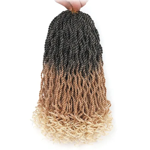 Miniatura 16 de Leeven Cabello de Ganchillo Rizado Senegalés de 12 Pulgadas, 8 Paquetes Trenzas de Ganchillo Cortas Ombre Marrón, Trenzas Havana Pequeñas #T30