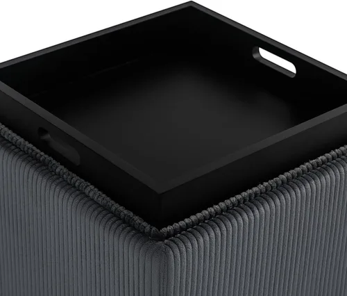 Miniatura 7 de Joveco Otomana Cuadrada con Almacenamiento con Bandeja, Pequeño Taburete de Reposapiés de Corderito, Mesa de Centro para Dormitorio y Sala de Estar