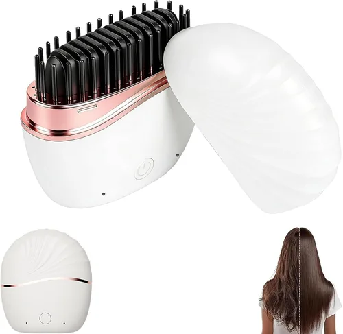 Mini cepillo alisador de pelo, plancha plana inalámbrica 2 en 1 y rizador, espejo incorporado, temperatura dual de 320 °F-356 °F, calor rápido de 30