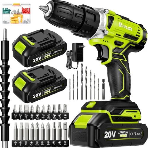 Miniatura 11 de Juego de taladro inalámbrico, 21+1 par de torsión, taladro eléctrico de 20 V con batería de 2000 mAh y cargador de 2 A, equipado con portabrocas sin