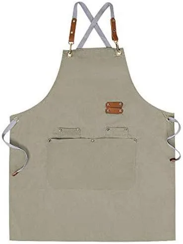 Delantal de chef, delantal cruzado para hombres y mujeres con correas ajustables y bolsillos grandes, de lona, M - 2EG.