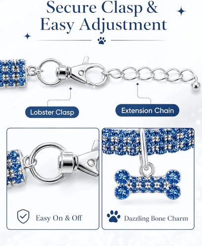 Miniatura 5 de Collar para mascotas con diamantes de imitación, collar de 3 filas de diamantes de cristal brillantes para perro, collar de boda con diamantes