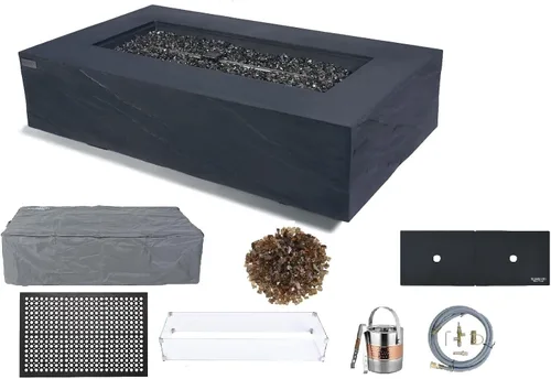 Miniatura 71 de Elementi+ Mesa de Fuego de Gas Colorado de Hormigón Fundido de 56" Rectangular, Hoguera al Aire Libre con Ignición Electrónica Incluye Cubierta