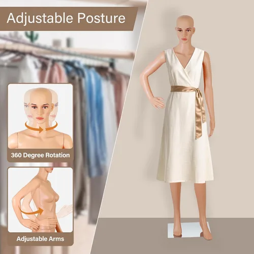 Miniatura 4 de HomGarden Maniquí femenino de cuerpo completo, soporte ajustable de 69 pulgadas, maniquí realista, maniquí de exhibición, modelo de vestido