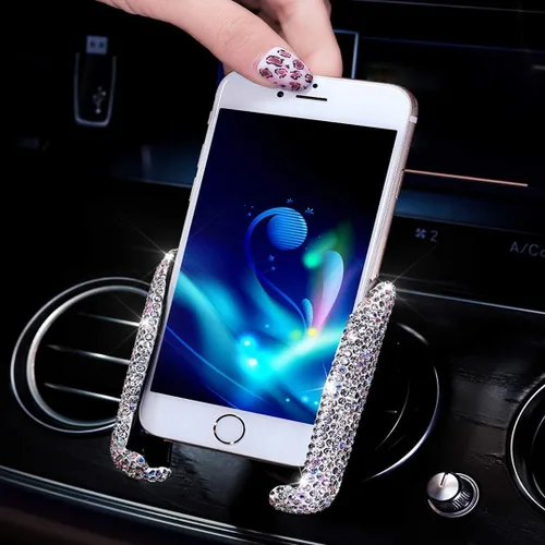 Miniatura 8 de SUNCARACCL - Soporte para teléfono de coche Bling, montaje automático para salida de aire del salpicadero mini, soporte universal ajustable de 360°