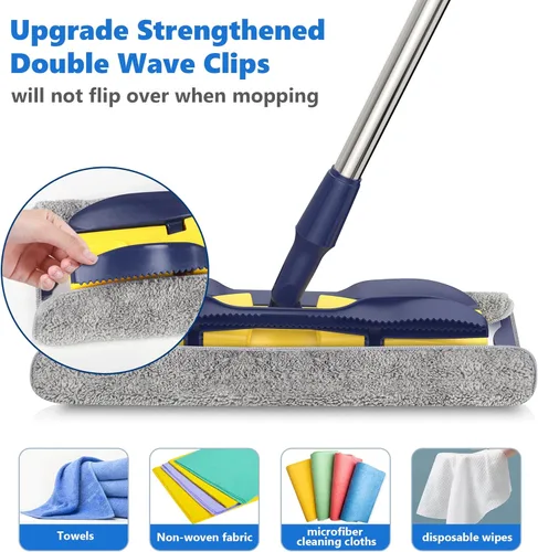 Miniatura 2 de Trapeadores de microfibra para limpieza de suelos de madera dura: Fregona plana MEXERRIS con 4 almohadillas lavables con mango ajustable de 59