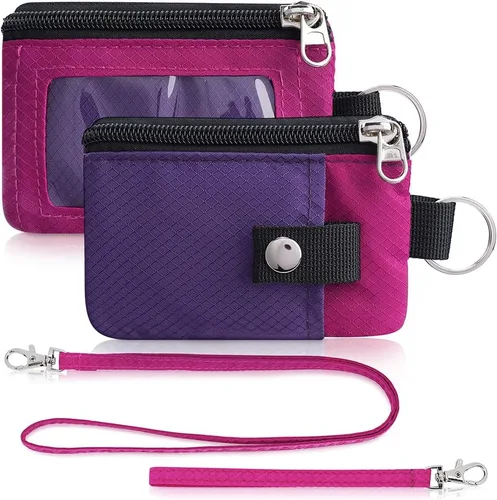 Miniatura 48 de Artpaxy Cartera minimalista para hombres y mujeres, llavero con bloqueo RFID, con cremallera, pequeña cartera con ventana de identificación, 2
