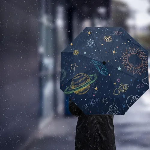 Miniatura 3 de DHDM Astronaut Automatic Umbrella for Rain and Sun Male Women Beach Parasol Print Folding Umbrella