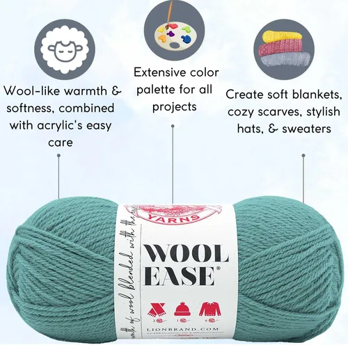 Miniatura 2 de Lion Brand Wool Ease Stillwater 620-073 (6-Skeins - Mismo Lote de Tinta) Estambre Medio #4 Acrílico, Hilo de Lana para Ganchillo y Tejer con Bolsa