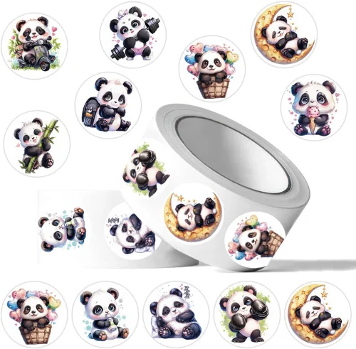 Miniatura 12 de Calcomanías de panda de dibujos animados (500 unidades), rollos de calcomanías de dibujos animados para adolescentes, decoraciones de fiesta