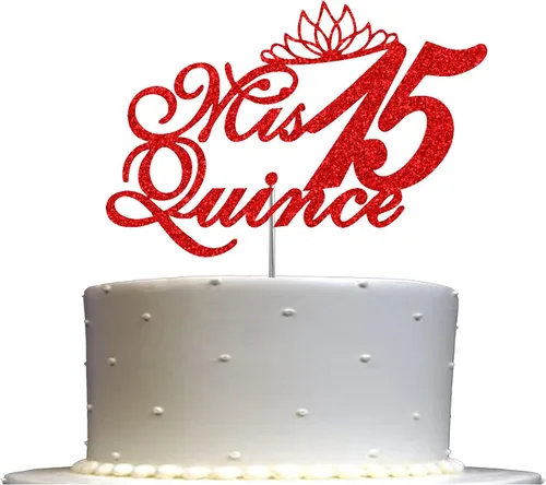 Miniatura 6 de Mis Quince 15 Quinceañera - Decoración para tartas con purpurina para quinceañera, ideas de decoración de fiesta de cumpleaños, decoración de alta