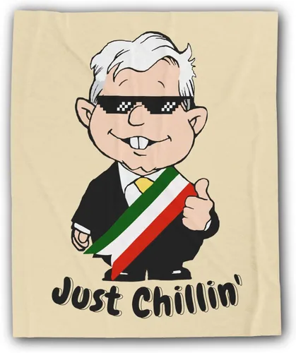 MEXICANDOO AMLO - Manta de terciopelo con estampado de dibujos animados Amlito en un lado, manta ligera de felpa (Frazada de AMLO Cobija), tamaño 50