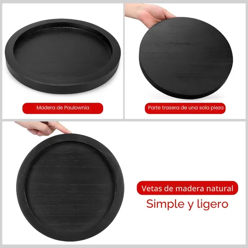 Miniatura 6 de Bandeja decorativa redonda para mesa de café, mesa de comedor, encimera, pequeñas bandejas de servir de madera, decoración de cocina de granja