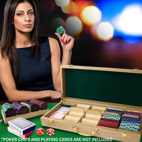 Miniatura 5 de GSE Games & Sports Expert Estuche de madera para fichas de póquer con 5 bandejas de fichas, capacidad para 500 fichas, soporte de fichas de grado