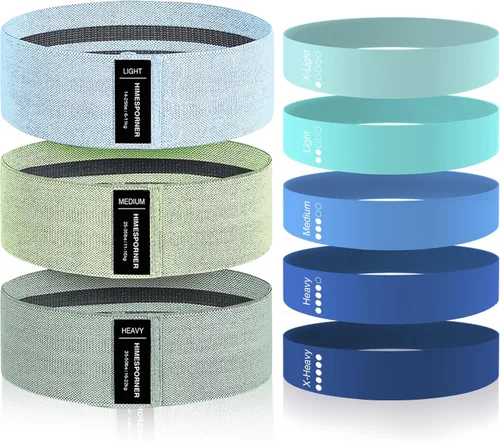 Miniatura 11 de HIMESPORNER Bandas anchas de resistencia de tela para entrenamiento, bandas antideslizantes de ejercicio para glúteos de 3 niveles para mujeres