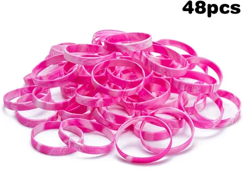 Miniatura 2 de Omgouue 48 unids pulseras de concienciación sobre el cáncer de mama cinta rosa camuflaje silicona ganar para fiesta rosa suministros favores