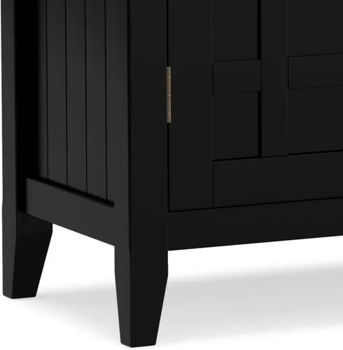 Miniatura 11 de SIMPLIHOME Bedford Buffet - Aparador de 3 puertas de madera maciza de 54 pulgadas de ancho con estante para vino en negro, gabinete de transición